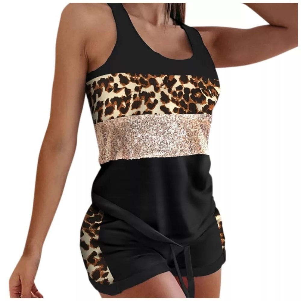 Strap Lace Pajama Set Sleeveless stripes print leo